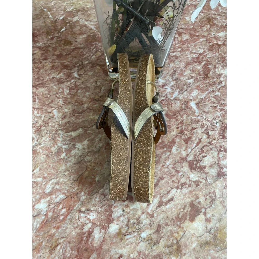Tory Burch Miller Cloud Metallic Gold Leather Thong Sandal Size 8.5M EUC! $198